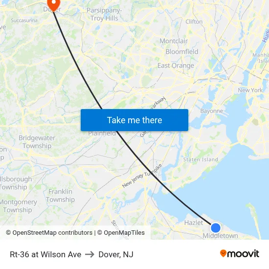 Rt-36 at Wilson Ave to Dover, NJ map