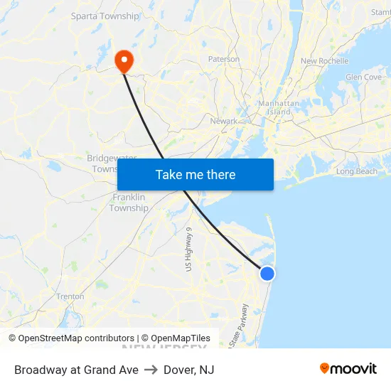 Broadway at Grand Ave to Dover, NJ map
