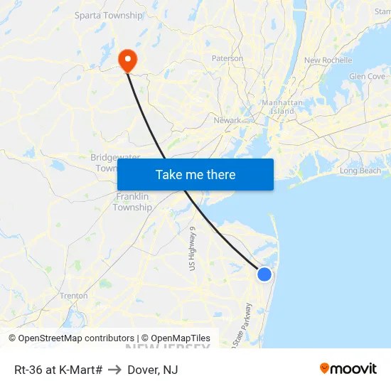 Rt-36 at K-Mart# to Dover, NJ map