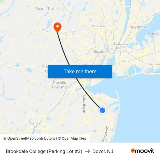 Brookdale College (Parking Lot #3) to Dover, NJ map