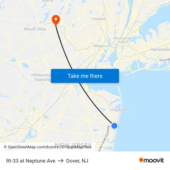 Rt-33 at Neptune Ave to Dover, NJ map