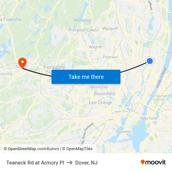 Teaneck Rd at Armory Pl to Dover, NJ map