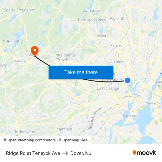 Ridge Rd at Teneyck Ave to Dover, NJ map