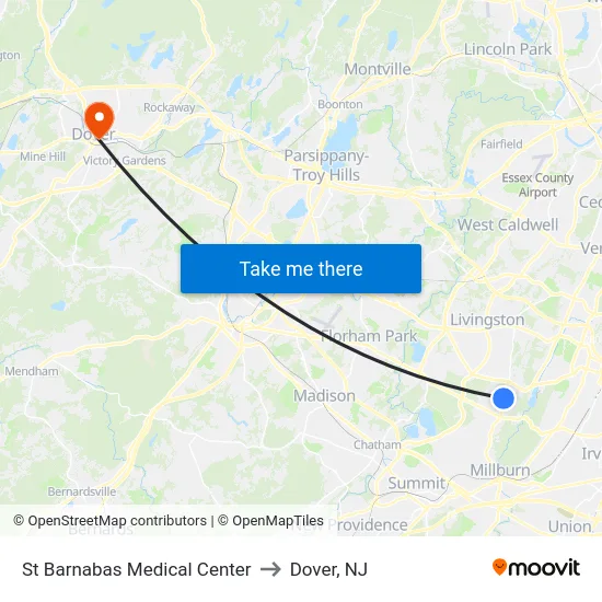 St Barnabas Medical Center to Dover, NJ map