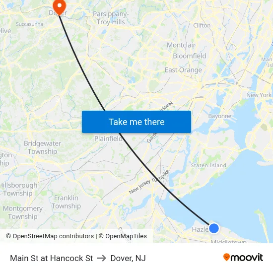 Main St at Hancock St to Dover, NJ map