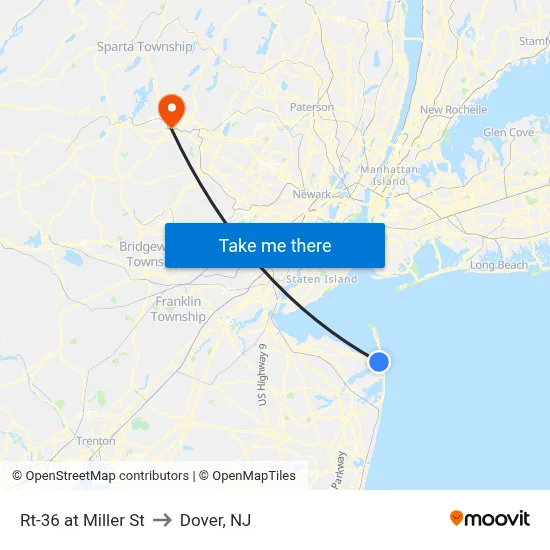 Rt-36 at Miller St to Dover, NJ map