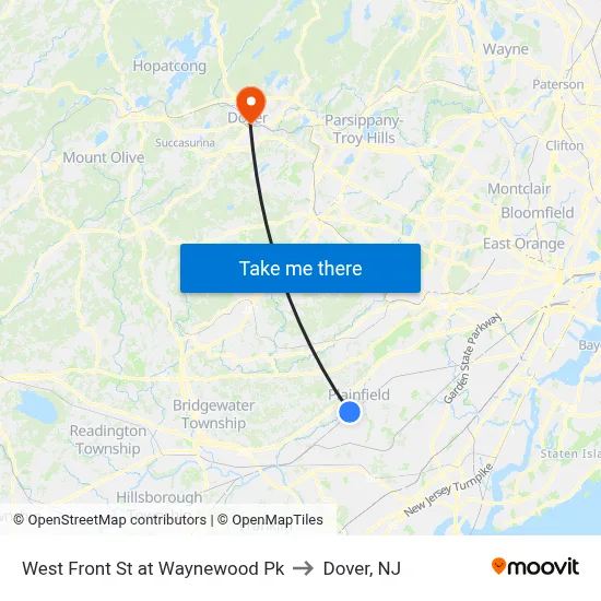 West Front St at Waynewood Pk to Dover, NJ map