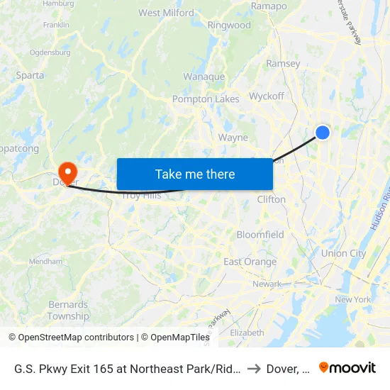 G.S. Pkwy Exit 165 at Northeast Park/Ride Lot to Dover, NJ map