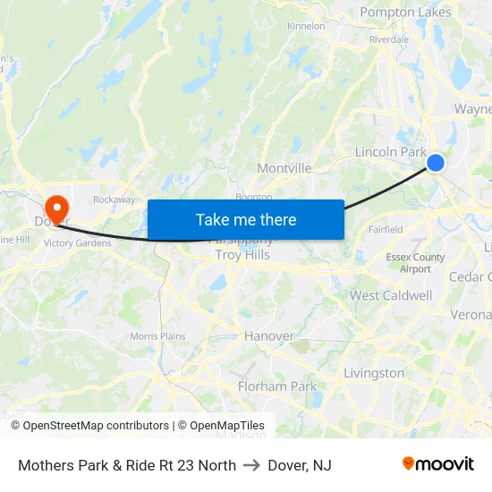 Mothers Park & Ride Rt 23 North to Dover, NJ map