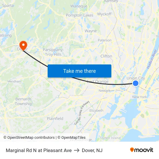 Marginal Rd N at Pleasant Ave to Dover, NJ map
