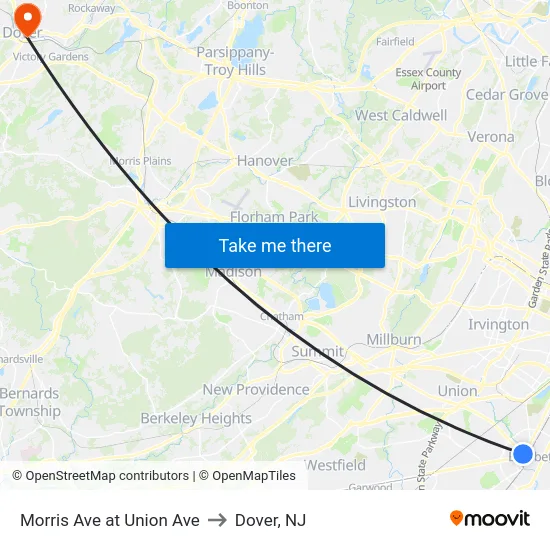 Morris Ave at Union Ave to Dover, NJ map