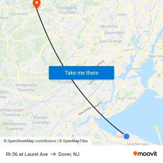 Rt-36 at Laurel Ave to Dover, NJ map