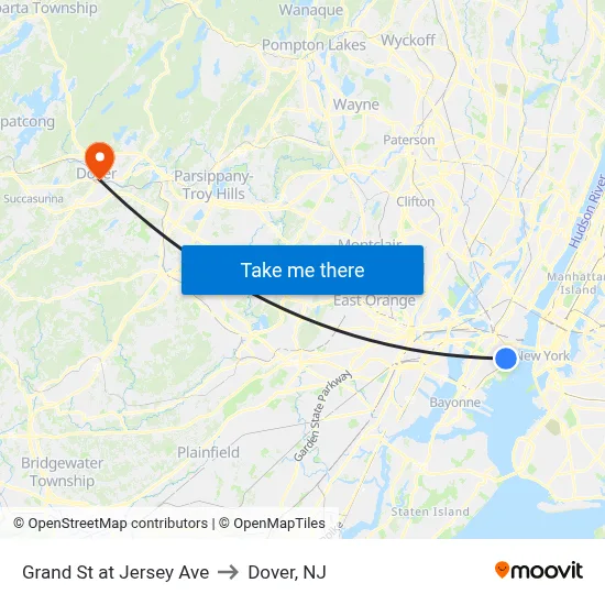 Grand St at Jersey Ave to Dover, NJ map