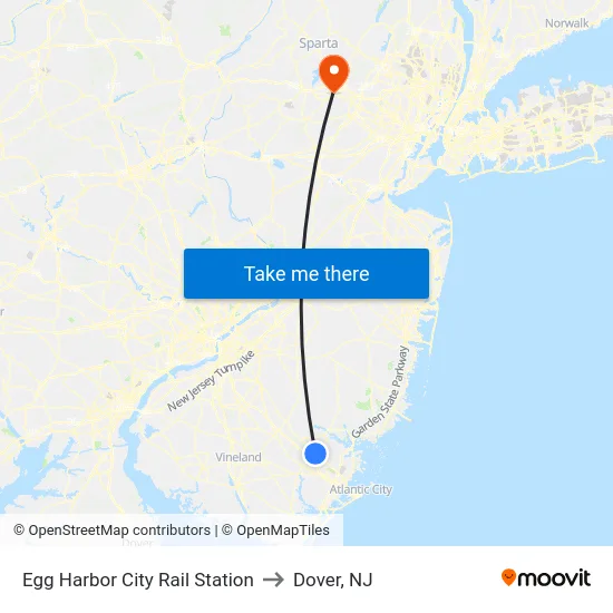 Egg Harbor City Rail Station to Dover, NJ map