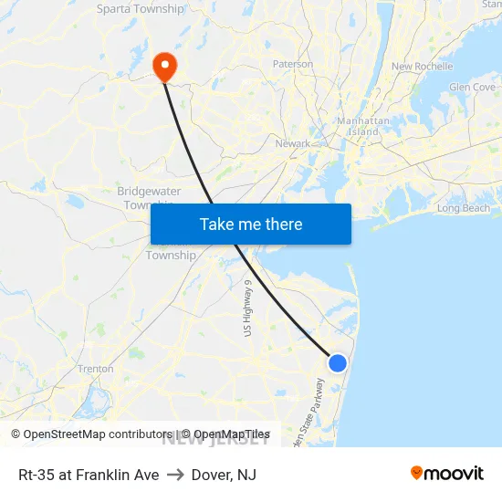 Rt-35 at Franklin Ave to Dover, NJ map