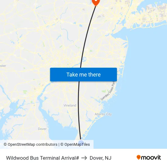 Wildwood Bus Terminal Arrival# to Dover, NJ map