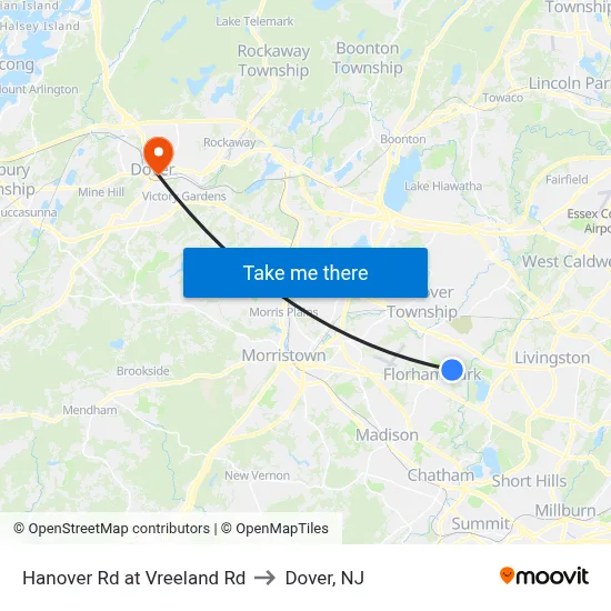 Hanover Rd at Vreeland Rd to Dover, NJ map