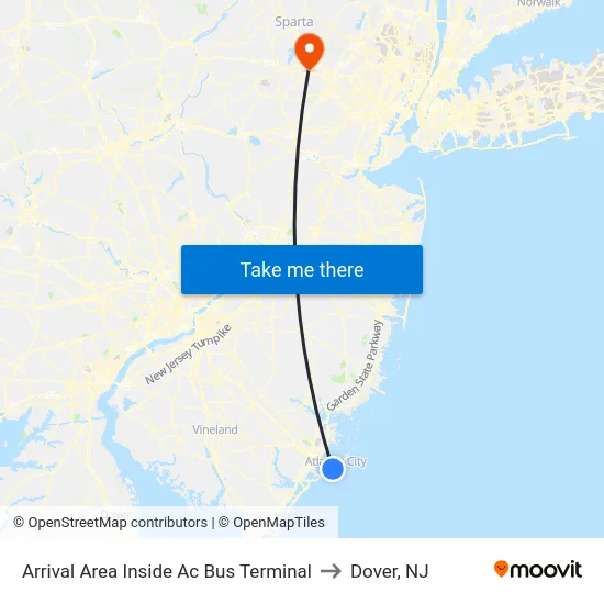 Arrival Area Inside Ac Bus Terminal to Dover, NJ map
