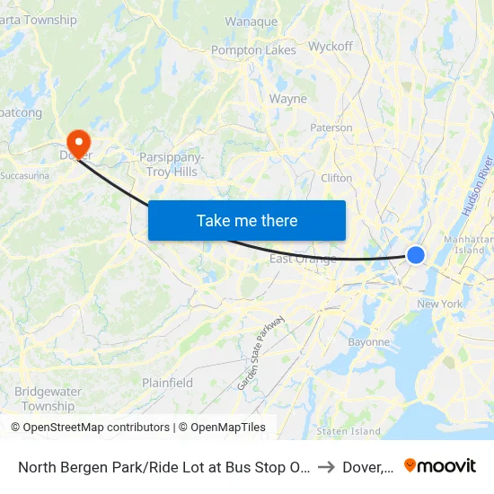 North Bergen Park/Ride Lot at Bus Stop Opposite T to Dover, NJ map