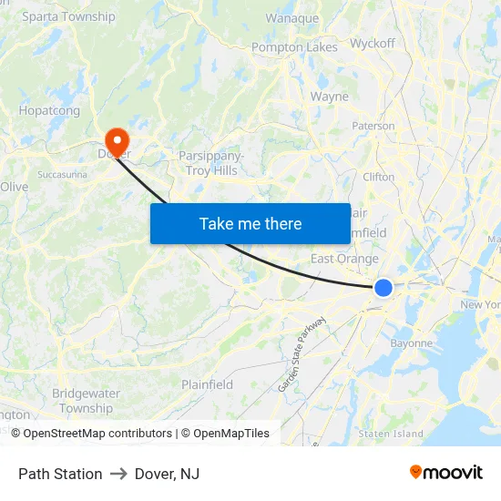 Path Station to Dover, NJ map
