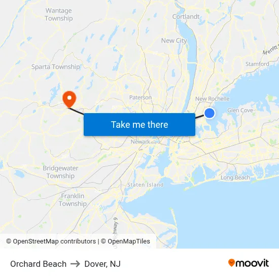 Orchard Beach to Dover, NJ map