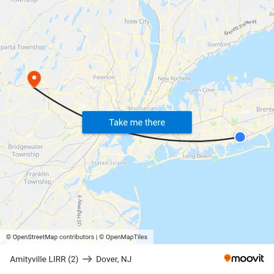 Amityville LIRR (2) to Dover, NJ map