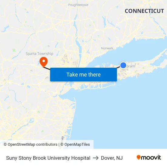 Suny Stony Brook University Hospital to Dover, NJ map