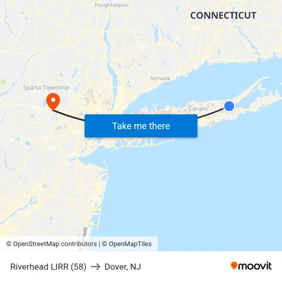 Riverhead LIRR (58) to Dover, NJ map