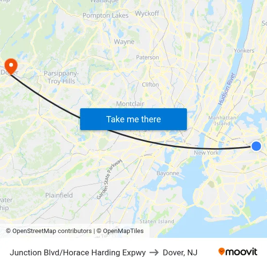 Junction Blvd/Horace Harding Expwy to Dover, NJ map