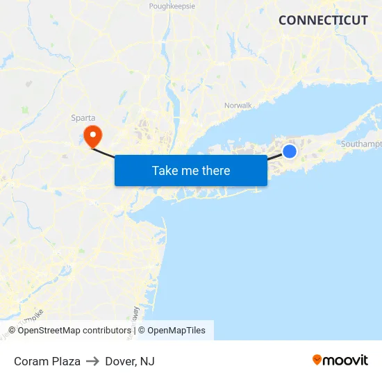 Coram Plaza to Dover, NJ map