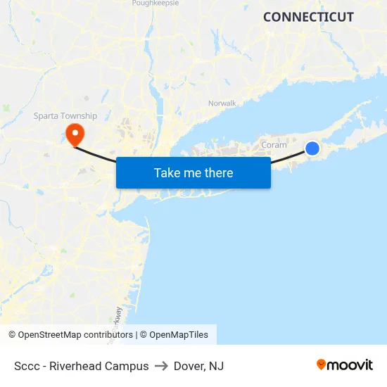 Sccc - Riverhead Campus to Dover, NJ map