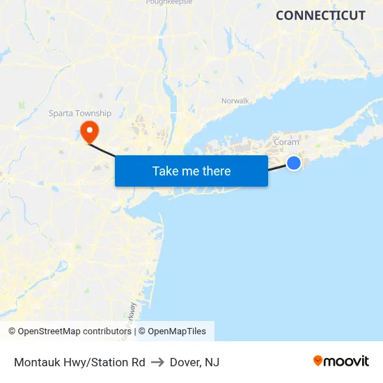 Montauk Hwy/Station Rd to Dover, NJ map