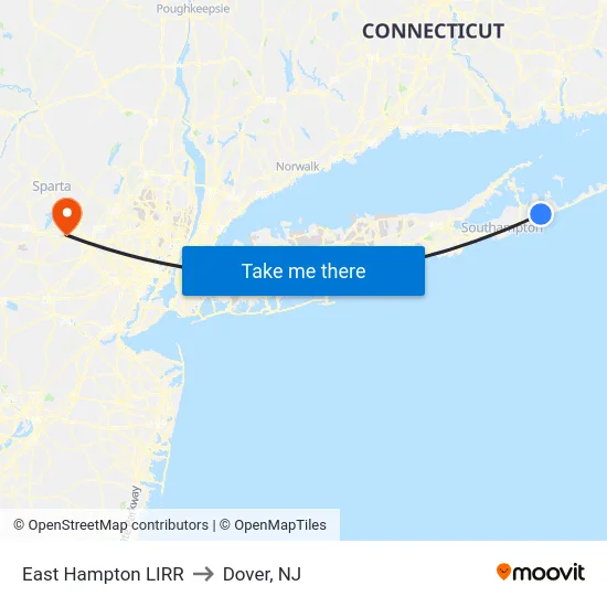 East Hampton LIRR to Dover, NJ map