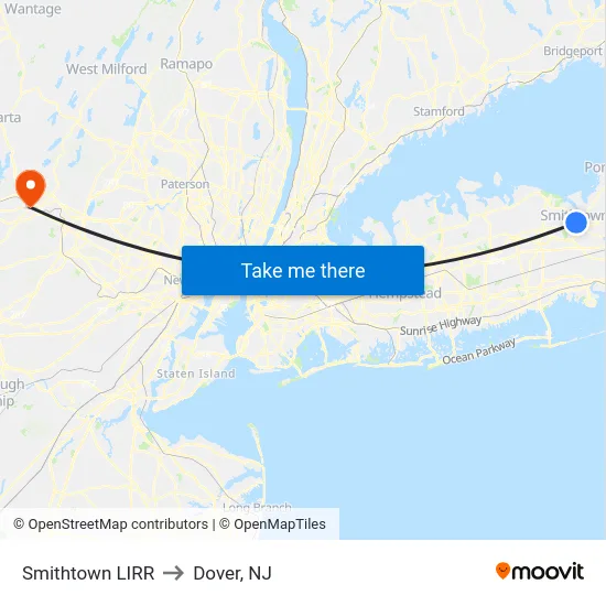 Smithtown LIRR to Dover, NJ map