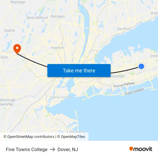 Five Towns College to Dover, NJ map