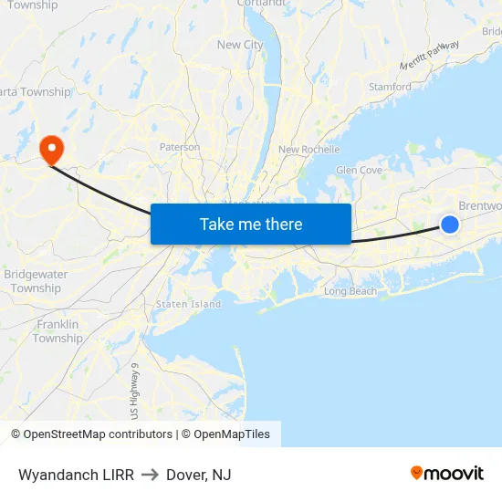 Wyandanch LIRR to Dover, NJ map