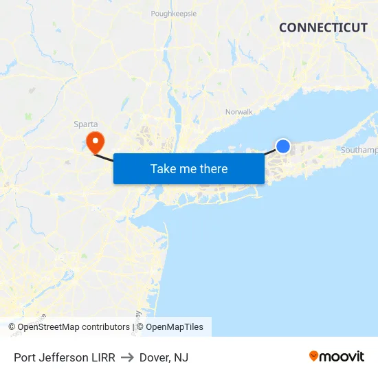 Port Jefferson LIRR to Dover, NJ map