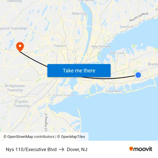 Nys 110/Executive Blvd to Dover, NJ map