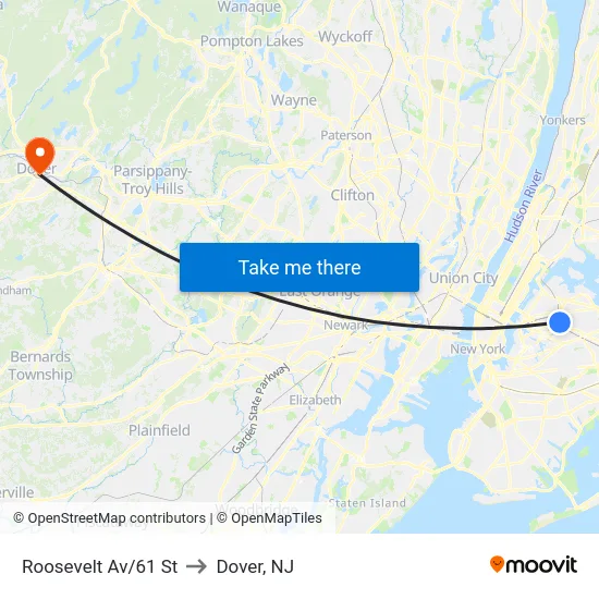 Roosevelt Av/61 St to Dover, NJ map