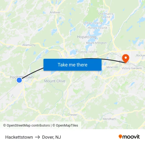 Hackettstown to Dover, NJ map