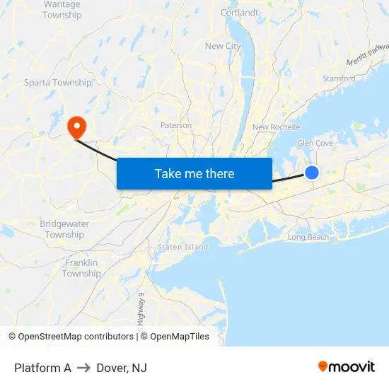 Platform A to Dover, NJ map