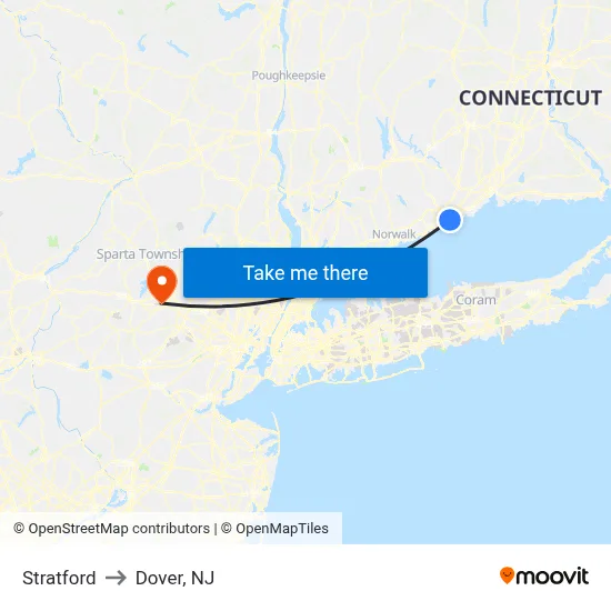 Stratford to Dover, NJ map
