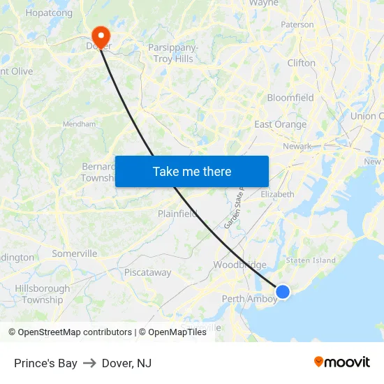 Prince's Bay to Dover, NJ map