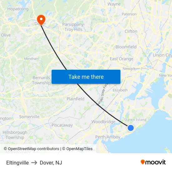 Eltingville to Dover, NJ map