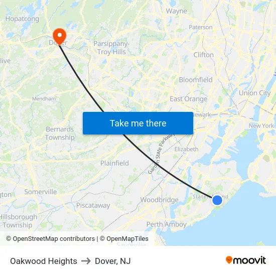 Oakwood Heights to Dover, NJ map