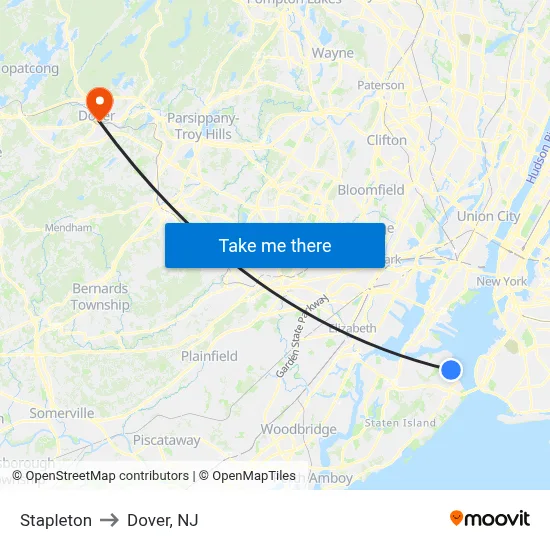 Stapleton to Dover, NJ map