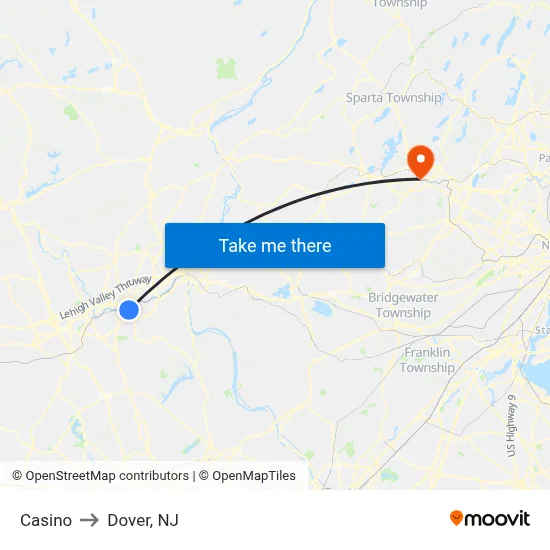 Casino to Dover, NJ map