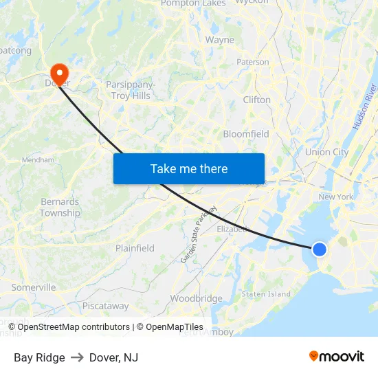 Bay Ridge to Dover, NJ map