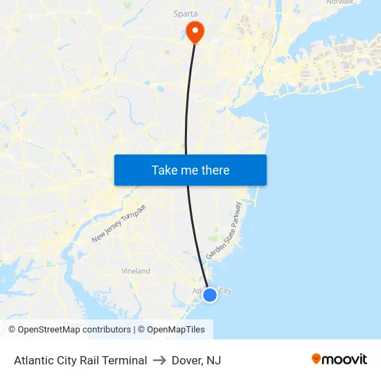 Atlantic City Rail Terminal to Dover, NJ map