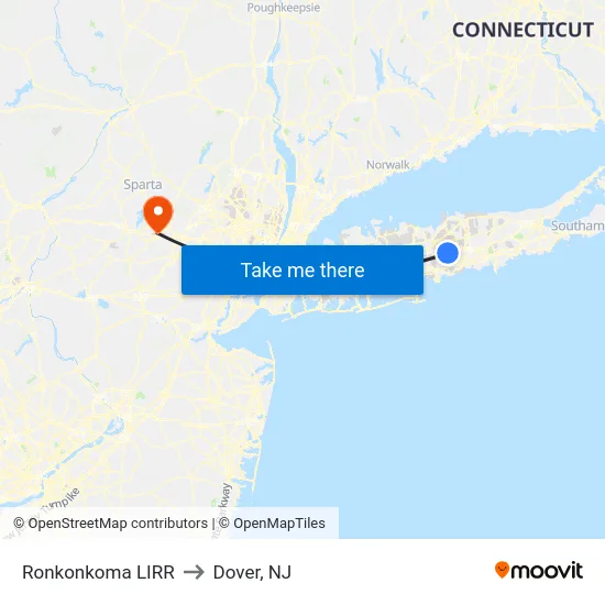 Ronkonkoma LIRR to Dover, NJ map